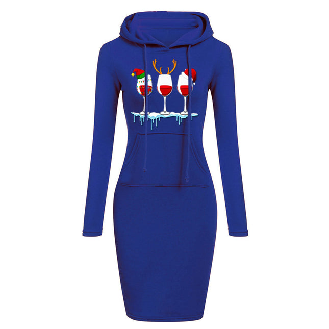 Christmas New Printed Hooded Long-sleeved Dress