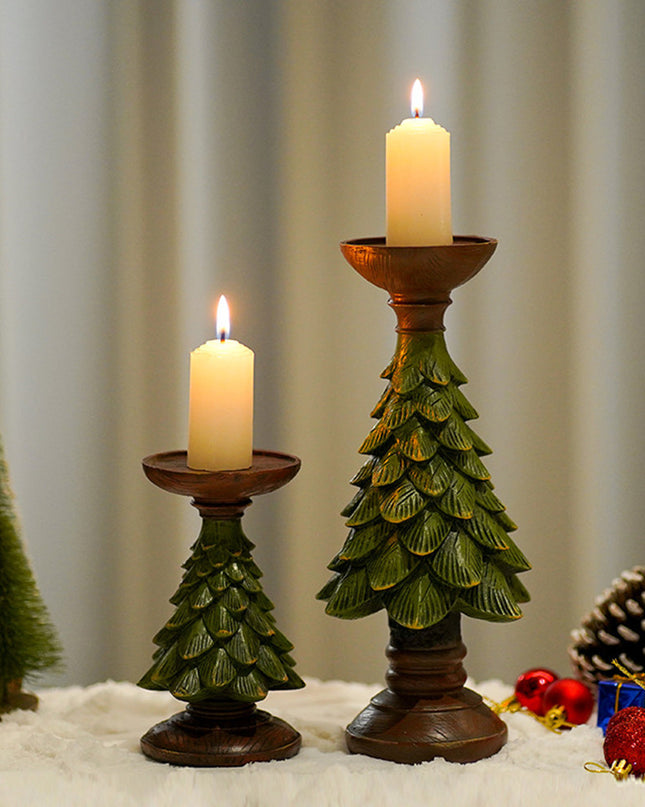 Resin Wooden Christmas Tree Candle Holder Base Christmas Decorations Candlestick Craft Home Living Room Decor