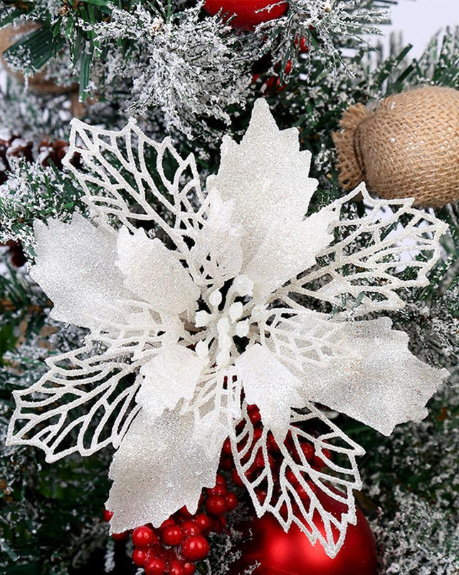 Glitter Artifical Christmas Flowers Christmas Tree Decorations