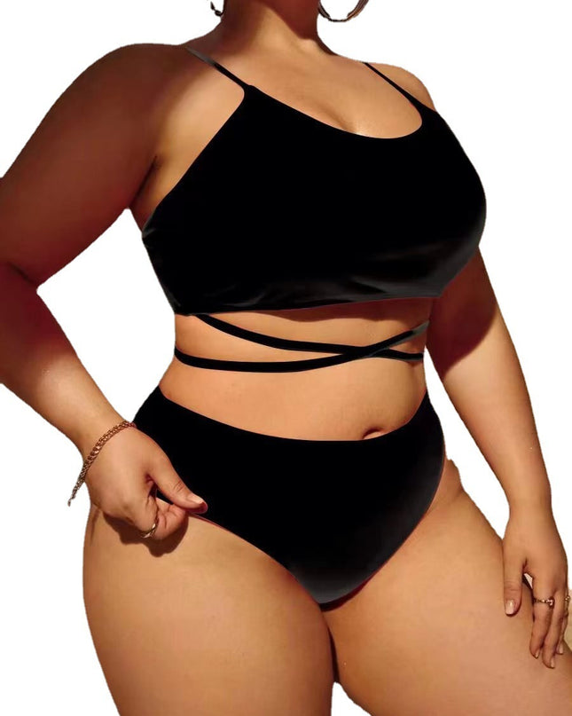 Solid Large Three Piece High Waist Bikini Swimsuit