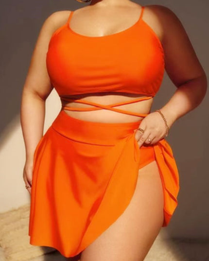 Solid Large Three Piece High Waist Bikini Swimsuit