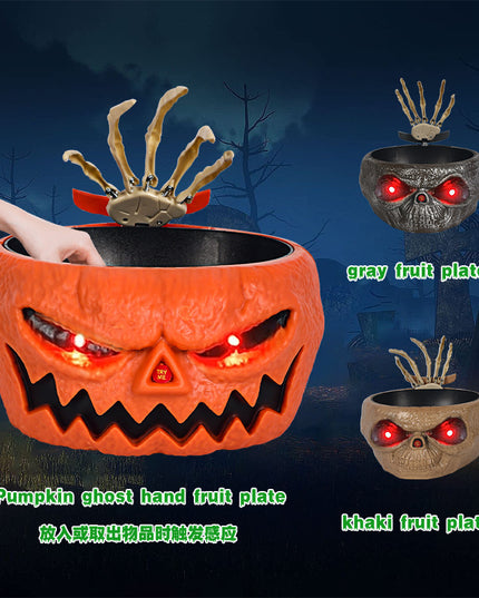 Halloween Candy Bowl Plastic Pumpkin Bowl With Motion Activated Hand, Halloween Serving Dishes Battery Operated Halloween Pumpkins Bowl For Trick-or-Treaters Party