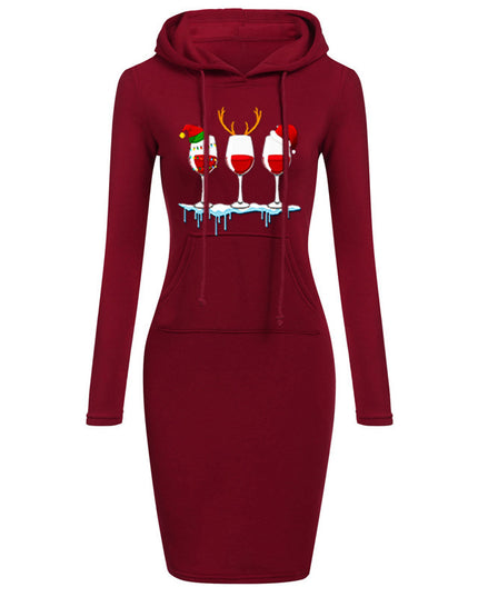 Christmas New Printed Hooded Long-sleeved Dress