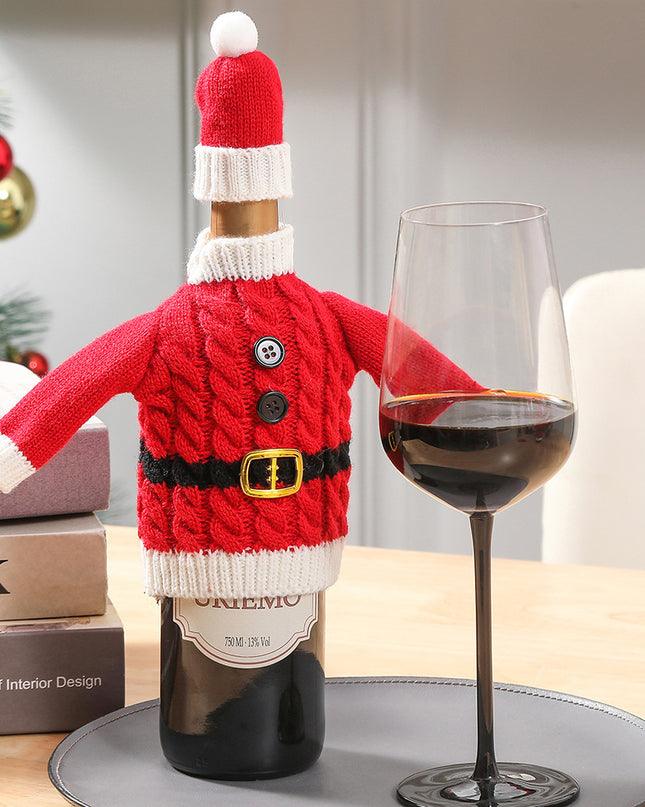 Christmas Holiday Decoration Knitted Clothes Wine Bottle Home Xmas New Year Dinner Table Decoration