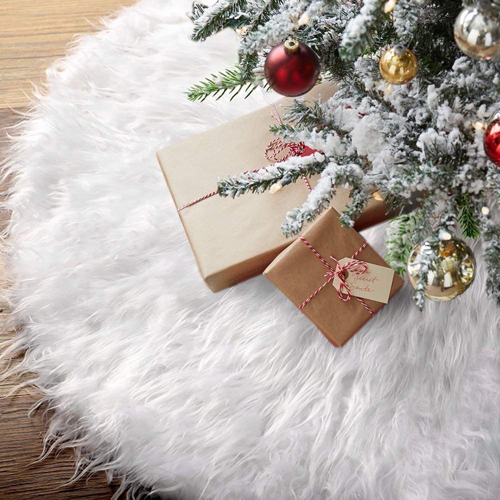 White Christmas Tree Skirt Plush Faux Fur Xmas Tree Merry Christmas Tree Decorations Navidad Home Decor