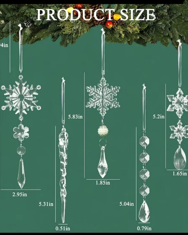 10pcs Christmas Tree Hanging Pendants Acrylic Ice Strip Snow Ceiling Xmas Ornaments Christmas Decoration Home Decor