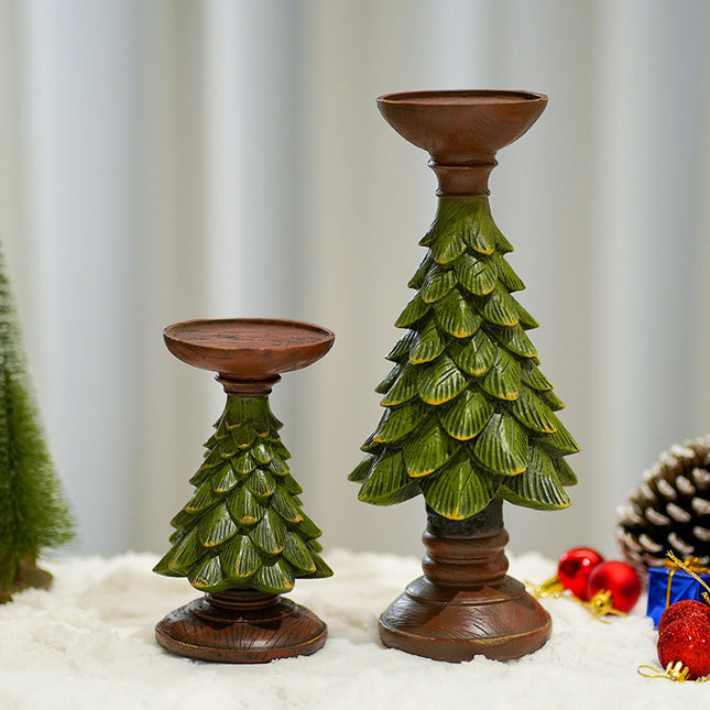 Resin Wooden Christmas Tree Candle Holder Base Christmas Decorations Candlestick Craft Home Living Room Decor