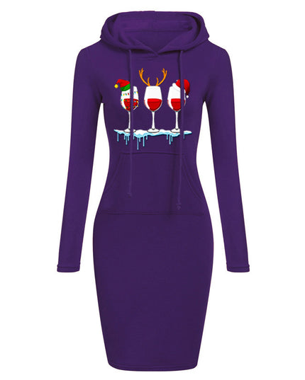 Christmas New Printed Hooded Long-sleeved Dress