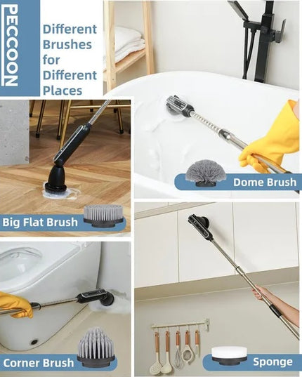 Electric Spin Scrubber, 2024 New Super Quiet Power Cleaning Brush For Bathroom Floor Tile With Long Handle, Cordless Shower Brush With 7 Replaceable Brush Heads, 120Mins Work Time, Dual Speeds