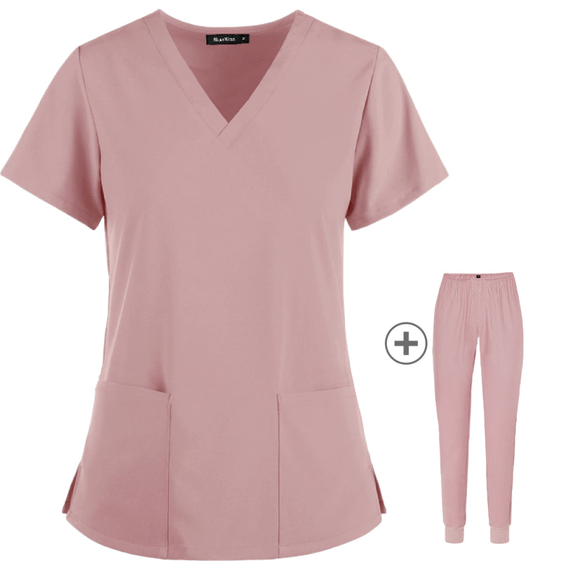 Uniforme de enfermeira slim stretch, manga curta, macacão dividido de verão