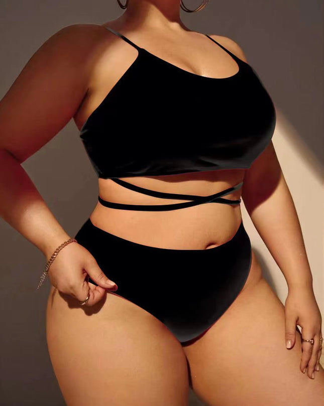 Solid Large Three Piece High Waist Bikini Swimsuit