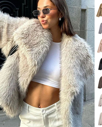 Winter Plush Coat Fashion Thicken Lapel Outwear Casual Long Sleeve Tops Womens Clothing