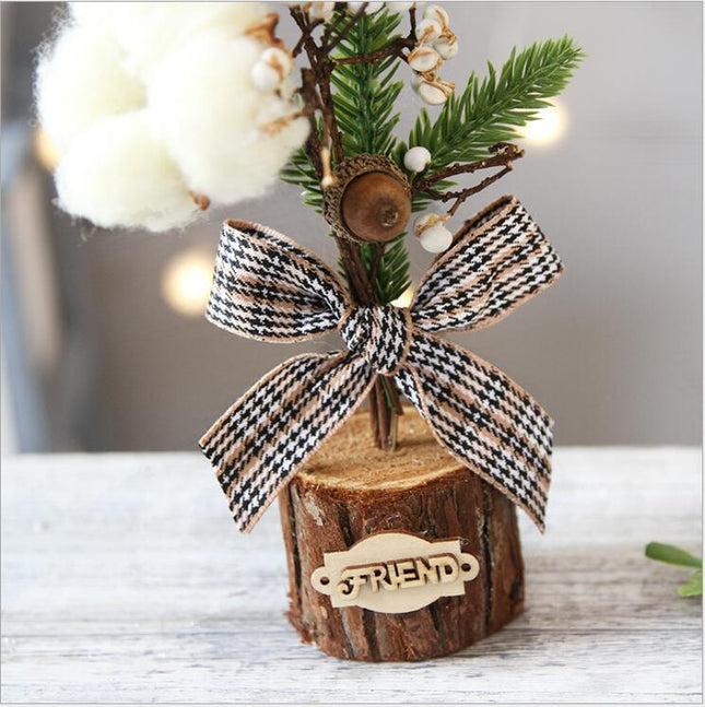 Artificial Christmas Tree Decorations For Home Creative Jute Red Fruit Pine Cone Desk Christmas