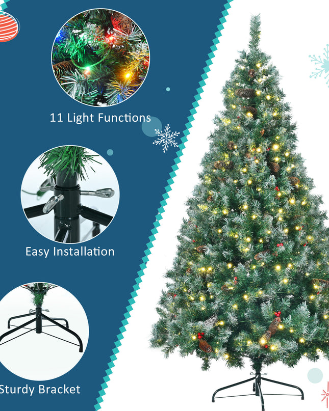 6 Feet Dark Green Pine Christmas Tree, Pre-Installed Lighting Set With Tree, Garland & Garland, Hinged Artificial Christmas Tree,