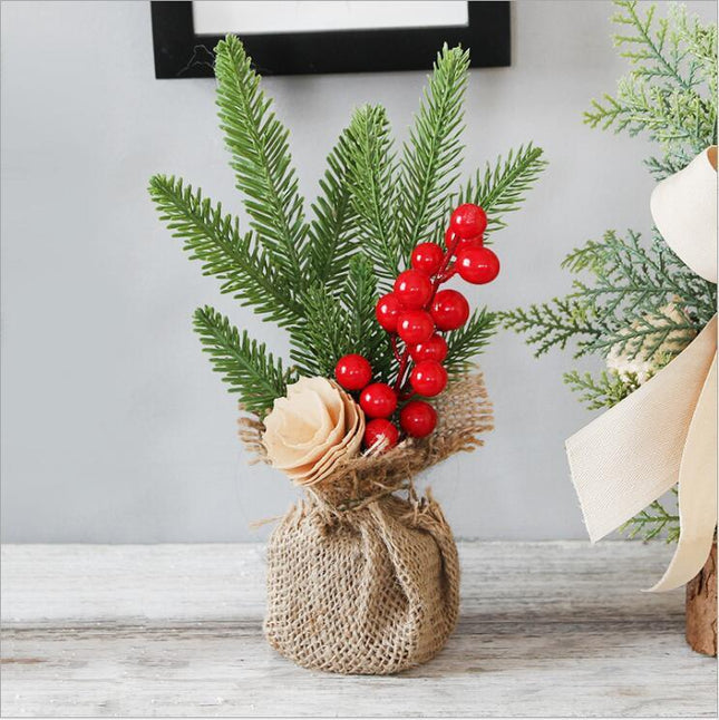 Artificial Christmas Tree Decorations For Home Creative Jute Red Fruit Pine Cone Desk Christmas