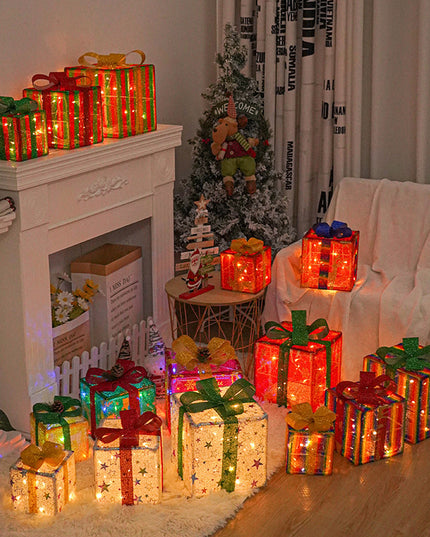 Lighted Up Outdoor Christmas Decorations Luminous Christmas Gift Box With Bow For Holiday Christmas Tree Home Yard Decor