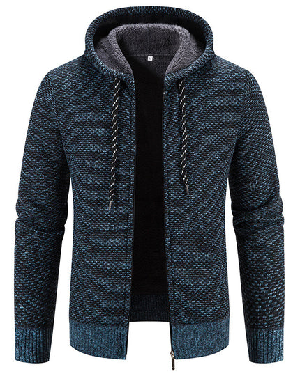 Winter Coat Zipper Closure Solid Color Long Sleeves Drawstring With Hat Keep Warm Casual Thicken Plush Sweater Coat For Daily