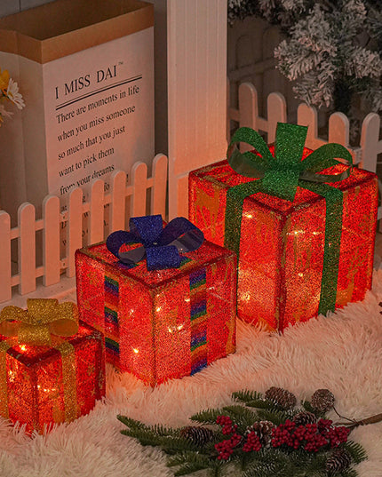 Lighted Up Outdoor Christmas Decorations Luminous Christmas Gift Box With Bow For Holiday Christmas Tree Home Yard Decor