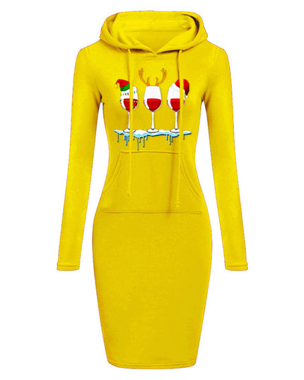 Christmas New Printed Hooded Long-sleeved Dress