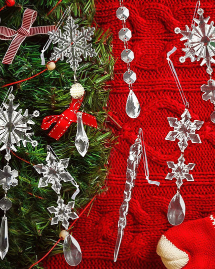 10pcs Christmas Tree Hanging Pendants Acrylic Ice Strip Snow Ceiling Xmas Ornaments Christmas Decoration Home Decor