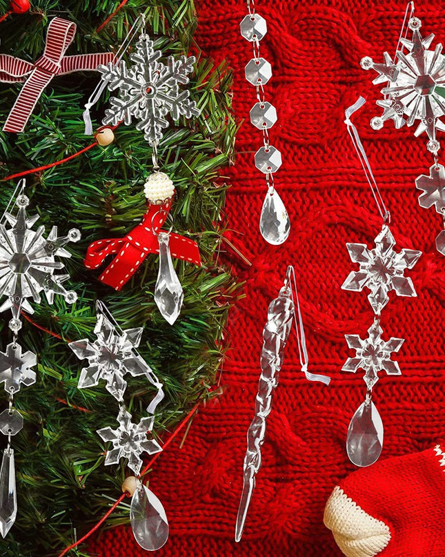 10pcs Christmas Tree Hanging Pendants Acrylic Ice Strip Snow Ceiling Xmas Ornaments Christmas Decoration Home Decor