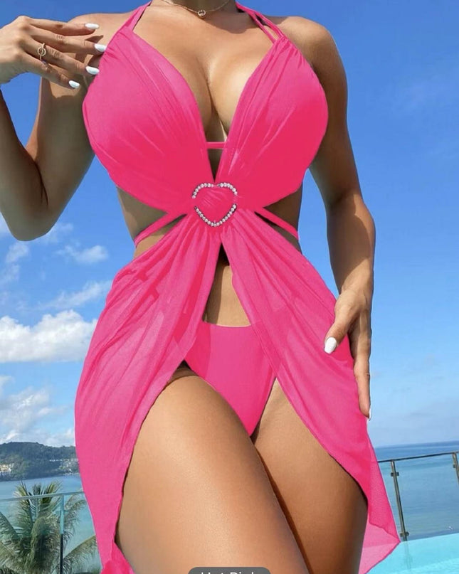 Women's Solid Color Split Swimsuit Three-piece Bikini