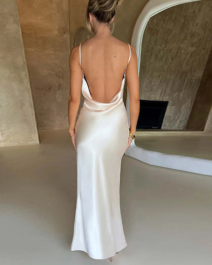 Backless Slim Fit High Slit Suspender Dress - Here 4 you