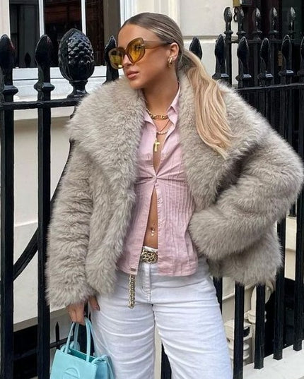 Winter Plush Coat Fashion Thicken Lapel Outwear Casual Long Sleeve Tops Womens Clothing