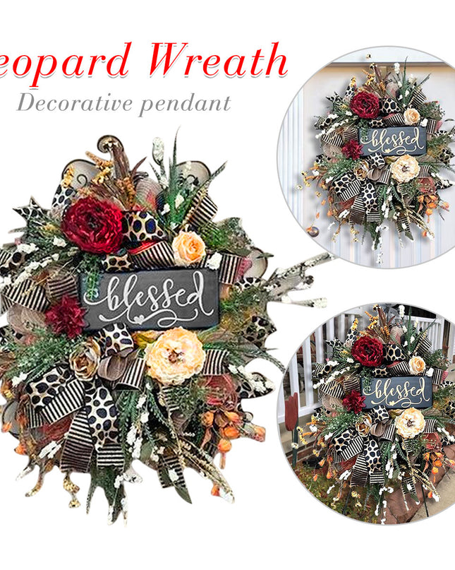 Halloween Wreath Year Round Fall Cheetah Wreath Gorgeous Autumn For Front Door Decor For Thanksgiving Xmas Fabric