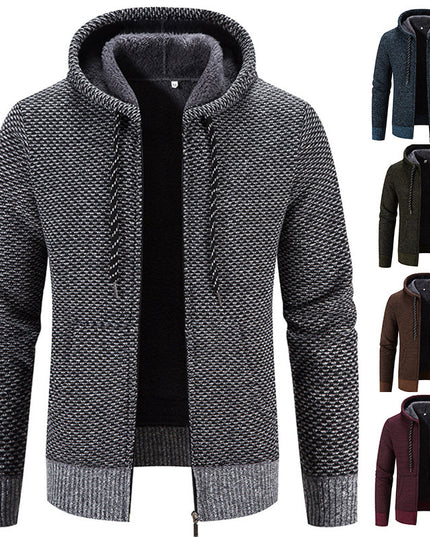Winter Coat Zipper Closure Solid Color Long Sleeves Drawstring With Hat Keep Warm Casual Thicken Plush Sweater Coat For Daily
