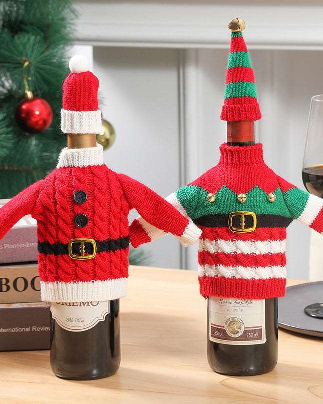 Christmas Holiday Decoration Knitted Clothes Wine Bottle Home Xmas New Year Dinner Table Decoration