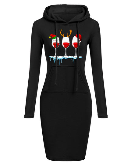 Christmas New Printed Hooded Long-sleeved Dress
