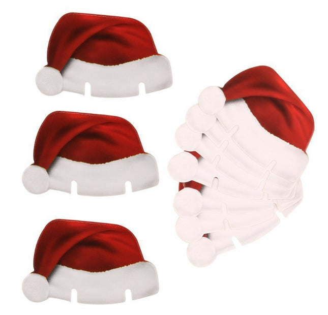 10PcsLot Paper Red Christmas Hat Wine Champagne Tipple Cup Card Christmas Party Table Decor DIY Decorations