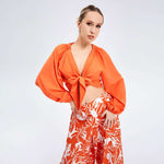 New Women's Temperament Print Pants V -neck Long Sleeve Two -piece Suit - Here 4 you