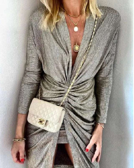 Women Elegant long sleeve silk mini dress - Here 4 you