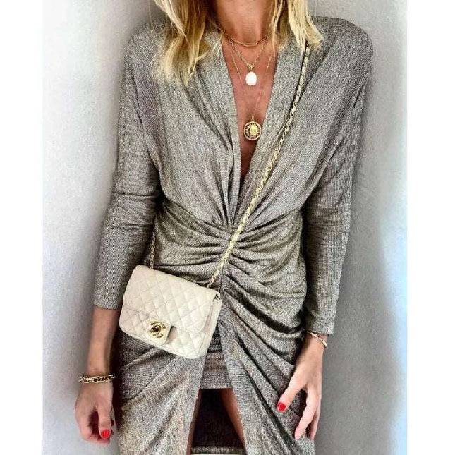 Women Elegant long sleeve silk mini dress - Here 4 you