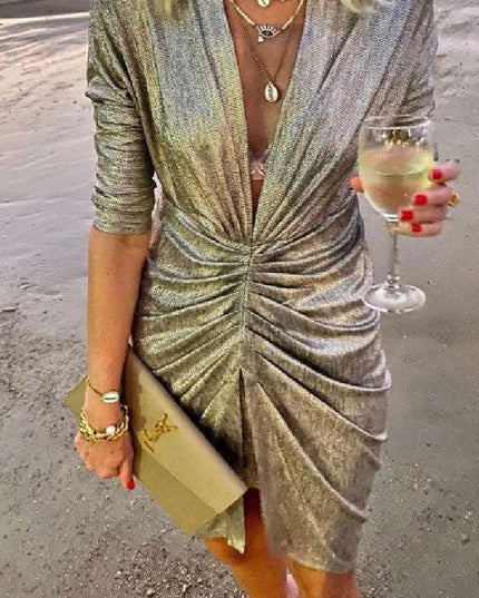 Women Elegant long sleeve silk mini dress - Here 4 you