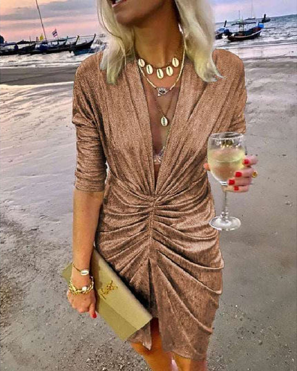 Women Elegant long sleeve silk mini dress - Here 4 you