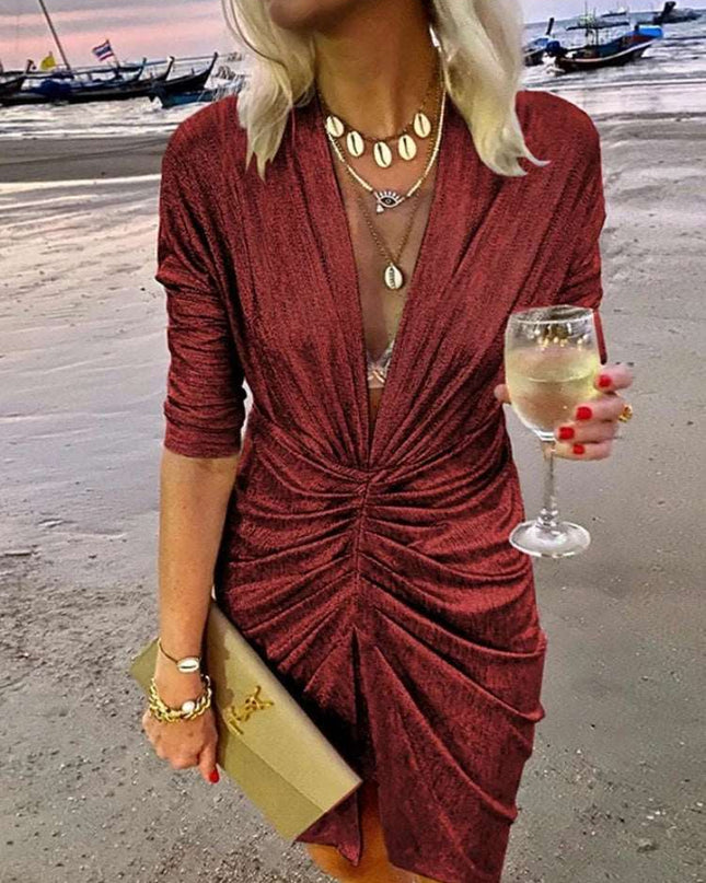 Women Elegant long sleeve silk mini dress - Here 4 you