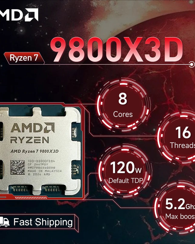 AMD Ryzen 7 9800X3D 4.7GHz 8-Core 16-Thread R7 9800X3D Socket AM5 4NM L3=96M Processor 120W DDR5 No Fan