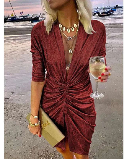 Women Elegant long sleeve silk mini dress - Here 4 you