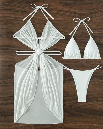 Women's Solid Color Split Swimsuit Three-piece Bikini