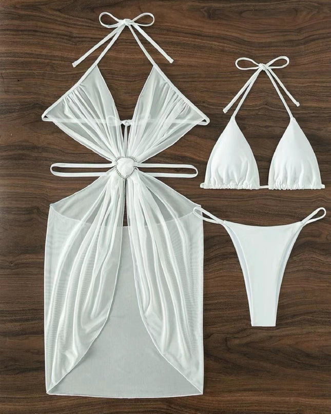 Women's Solid Color Split Swimsuit Three-piece Bikini