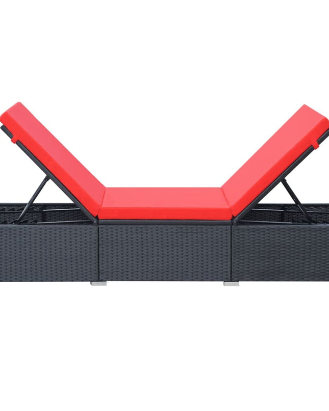 vidaXL Sun Lounger with Cushion Poly Rattan Black