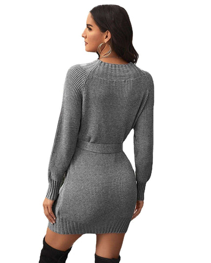 Mid-length Tie Dress Solid Color Half High Collar - Here 4 you