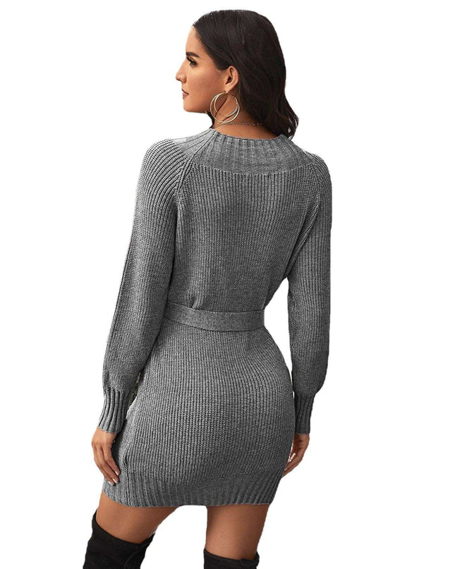 Mid-length Tie Dress Solid Color Half High Collar - Here 4 you