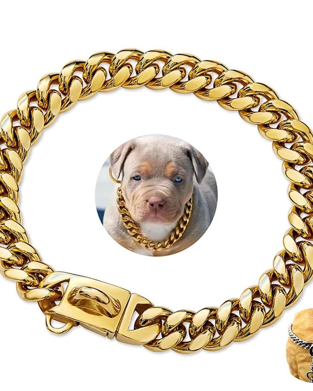 14mm Pet Dog Collar Stainless Steel Cuban Chain Lock Buckle Gold Silver