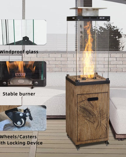 New Product Faux Woodgrain Tempered Glass Outdoor Propane Gas Fire Heater