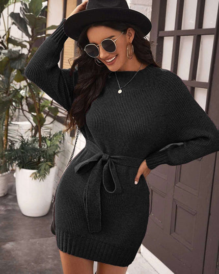 Mid-length Tie Dress Solid Color Half High Collar - Here 4 you