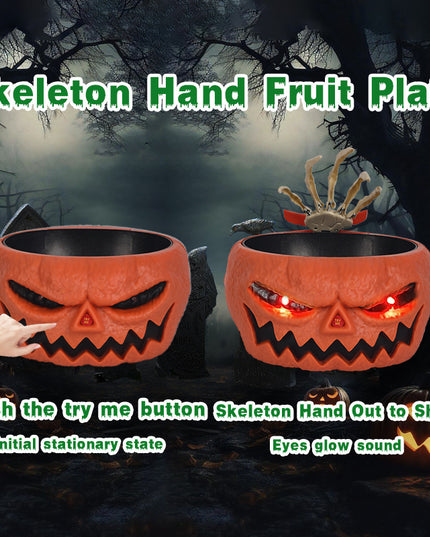 Halloween Candy Bowl Plastic Pumpkin Bowl With Motion Activated Hand, Halloween Serving Dishes Battery Operated Halloween Pumpkins Bowl For Trick-or-Treaters Party